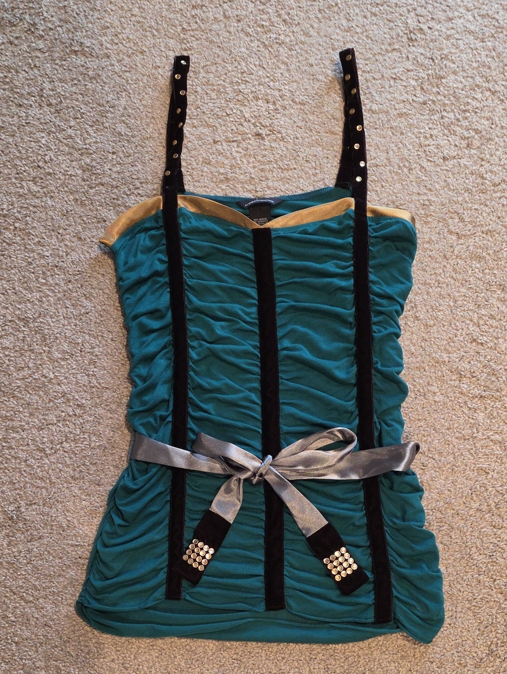 Women's Moda International Teal Ruched Camisole